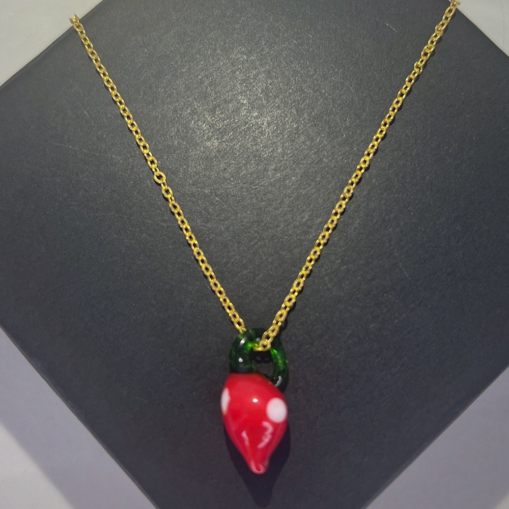 FRUIT SERIES Hand Blown Glass Strawberry Necklace